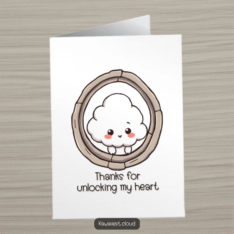 Funny Free Printable Thank You Card: A cloud character curiously peeking through a keyhole, a charming downloadable gift.