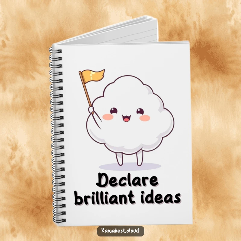 Funny Notebook: A cloud character happily waving a tiny, shimmering flag, perfect for jotting down happy thoughts.