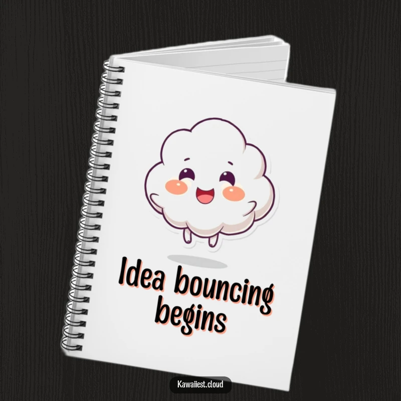 Funny notebook cover featuring a cloud character in a happy bounce, designed for cheerful note-taking and idea generation.