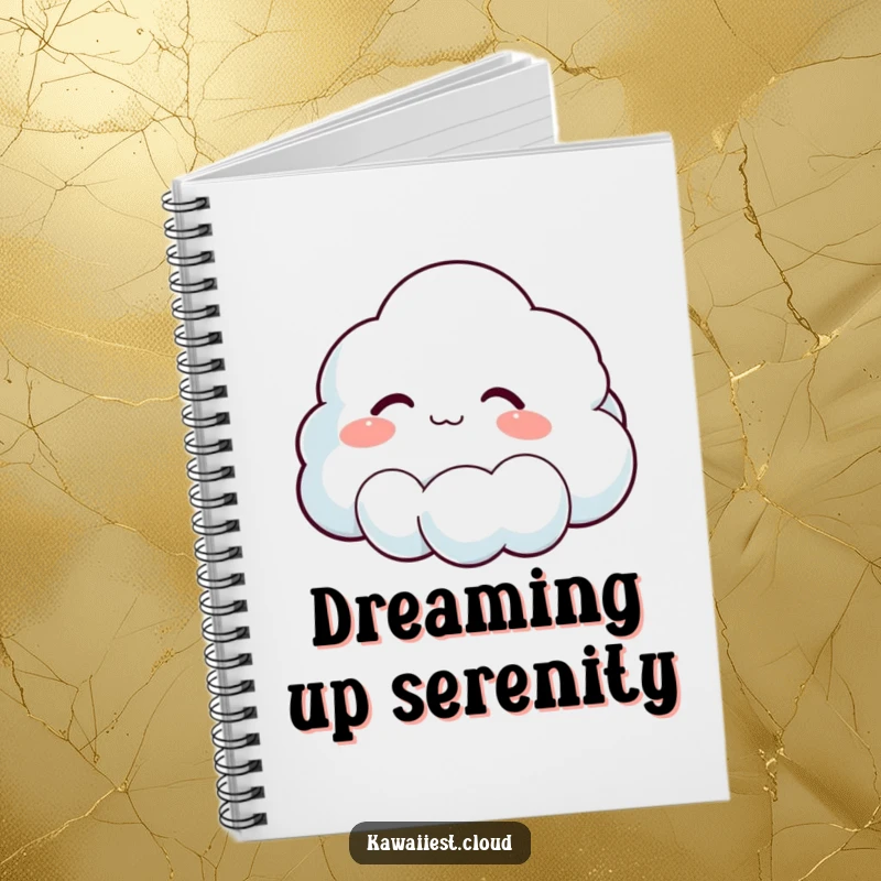 Funny notebook with a cloud character sighing peacefully on the cover, designed for calm note-taking and journaling.