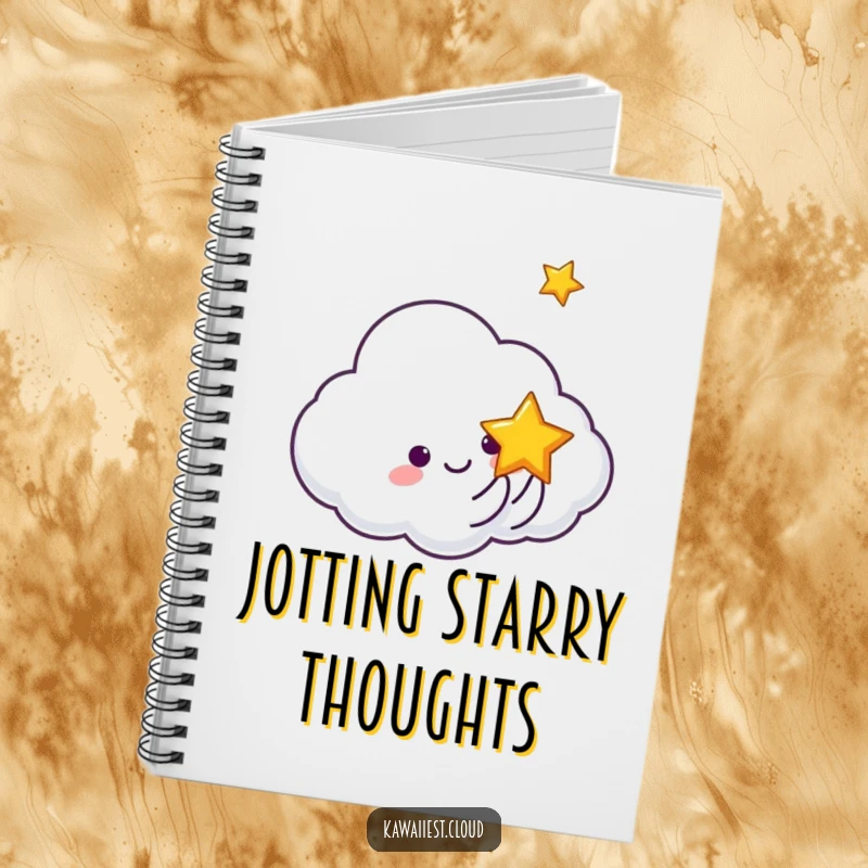 Funny notebook featuring a cloud character joyfully tossing a tiny, smiling star, perfect for starry notes.
