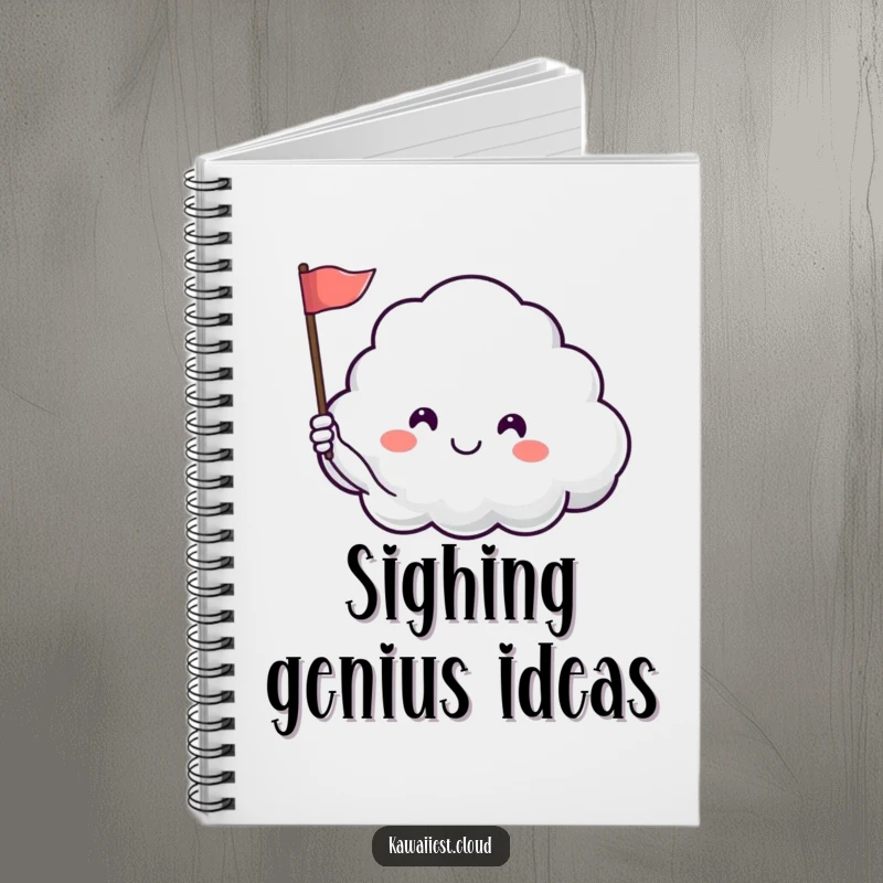 Funny notebook with a happy cloud character waving a flag, ideal for writing, sketching, and promoting peaceful thoughts.