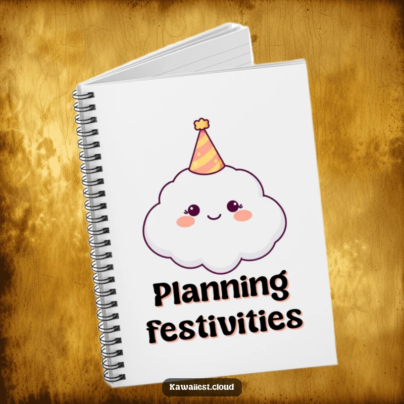 Funny Notebook cover featuring a happy cloud wearing a small, festive party hat, ideal for planners.