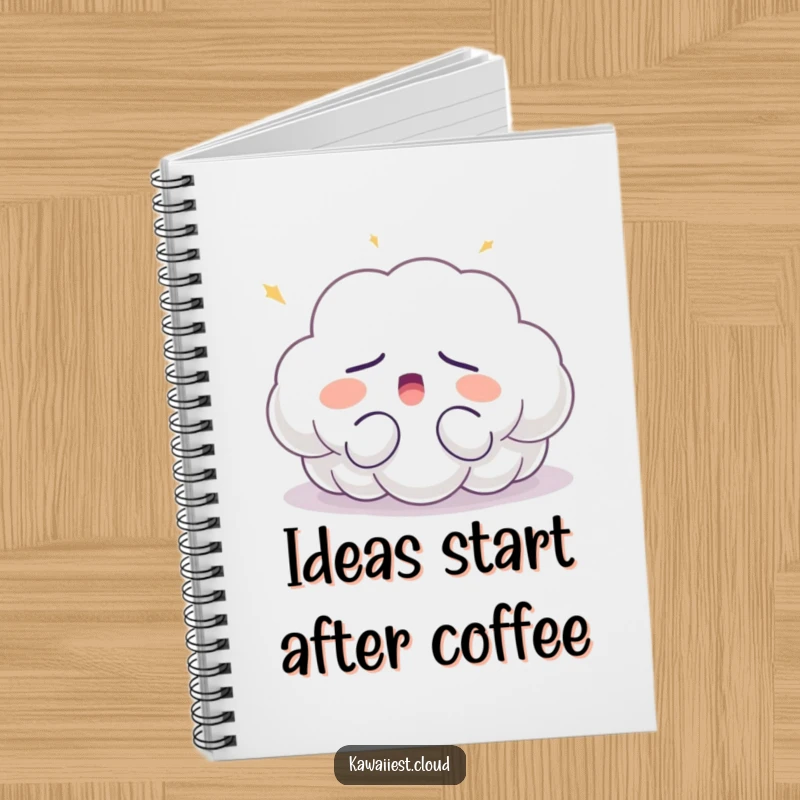 Funny sleepy cloud notebook cover depicting a character yawning contentedly in soft light, ideal for journaling or note-taking with a humorous touch.