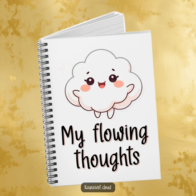 Funny notebook cover featuring a cloud character dancing with joyful eyes in a gentle breeze. Perfect for notes.