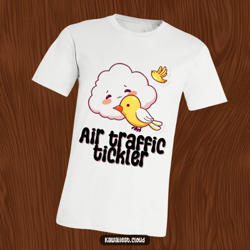 Funny Mischievous Cloud T-Shirt: Features a cloud character playfully tickling a passing airplane with a mischievous grin.