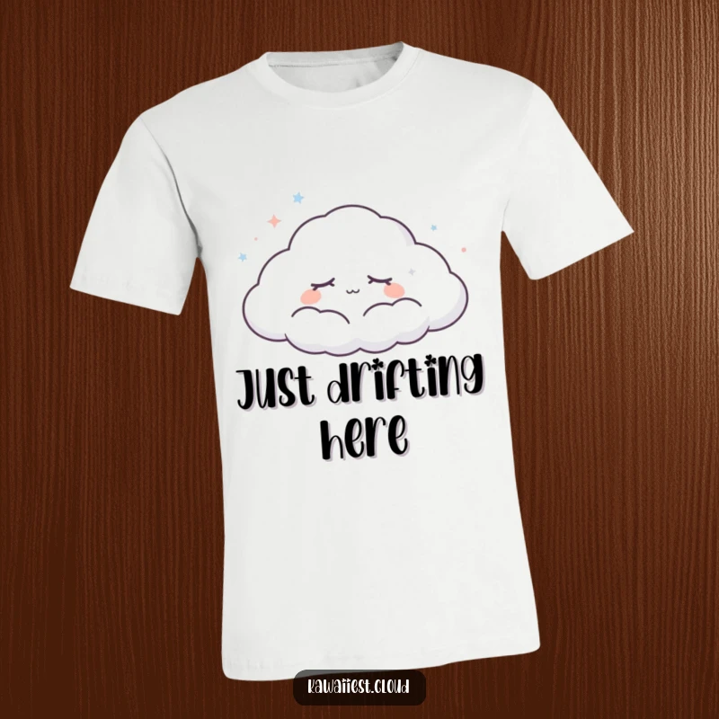 Funny Dreaming Cloud T-Shirt: A peaceful cloud character with closed eyes drifts calmly across the sky, perfect for sleepy comfort.