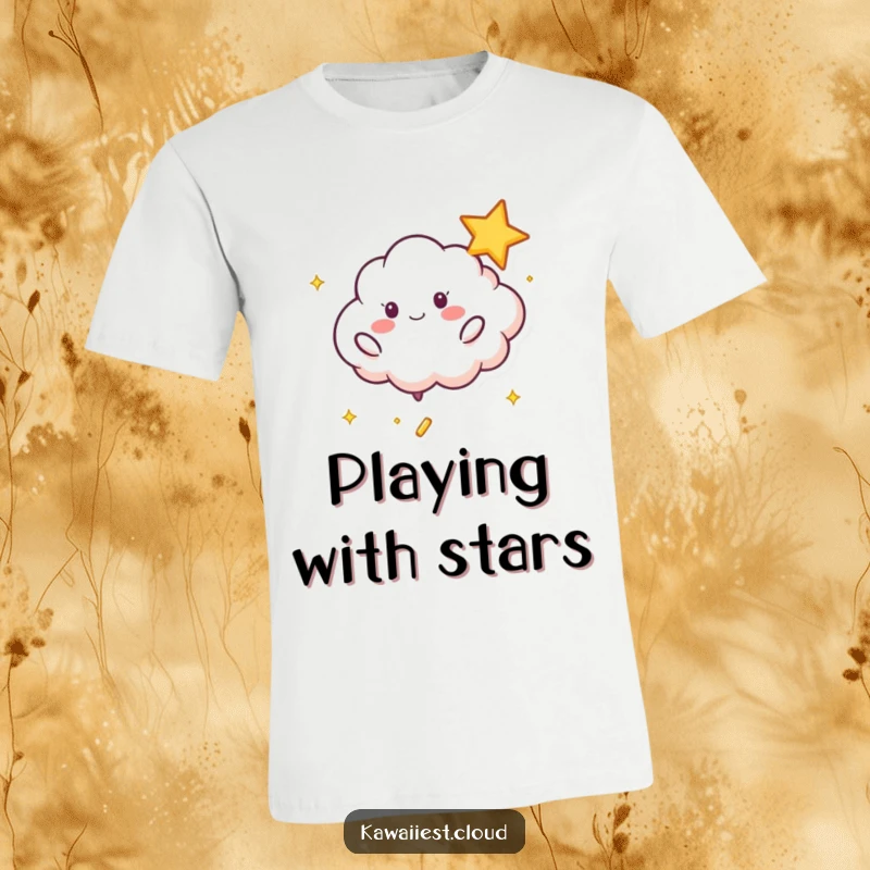 Funny Playful Cloud T-Shirt: Features a cheerful cloud character bouncing a shimmering star with enthusiasm.