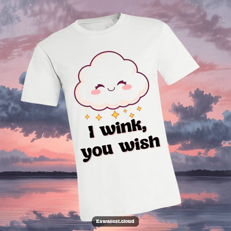 Funny T-Shirt: A smiling cloud character winking and dropping tiny, shimmering stars, bringing celestial wonder.