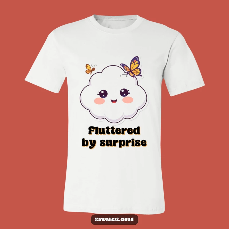 Funny Surprised Cloud T-Shirt: Wide Eyes, Butterfly Encounter, Comfy Funny Gift Tee