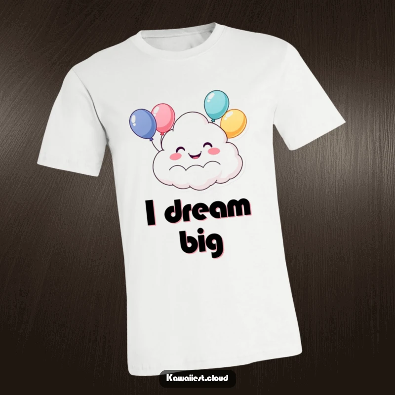 Funny t-shirt with a smiling cloud character joyfully floating with a bunch of colorful balloons. Great for spreading happiness.