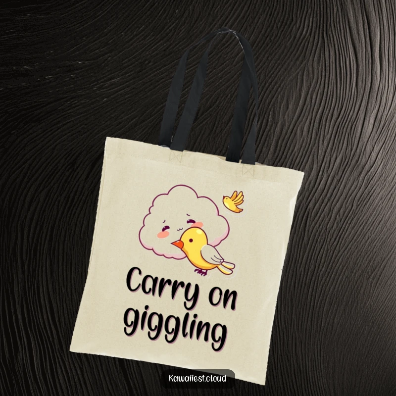 Funny Mischievous Cloud Tote Bag: A tote bag depicting a playful cloud character cheekily tickling a passing airplane.