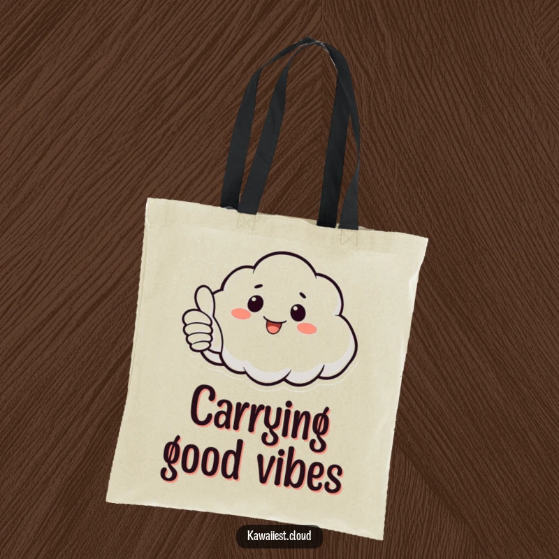 Funny Cloud Tote Bag: A practical tote featuring a cloud giving a thumbs up with its white appendage, perfect for carrying positivity.
