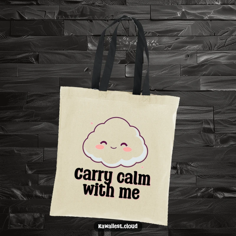 Funny tote bag featuring a cloud character with a soft, comforting appearance, ideal for shoppers seeking a gentle and practical accessory.