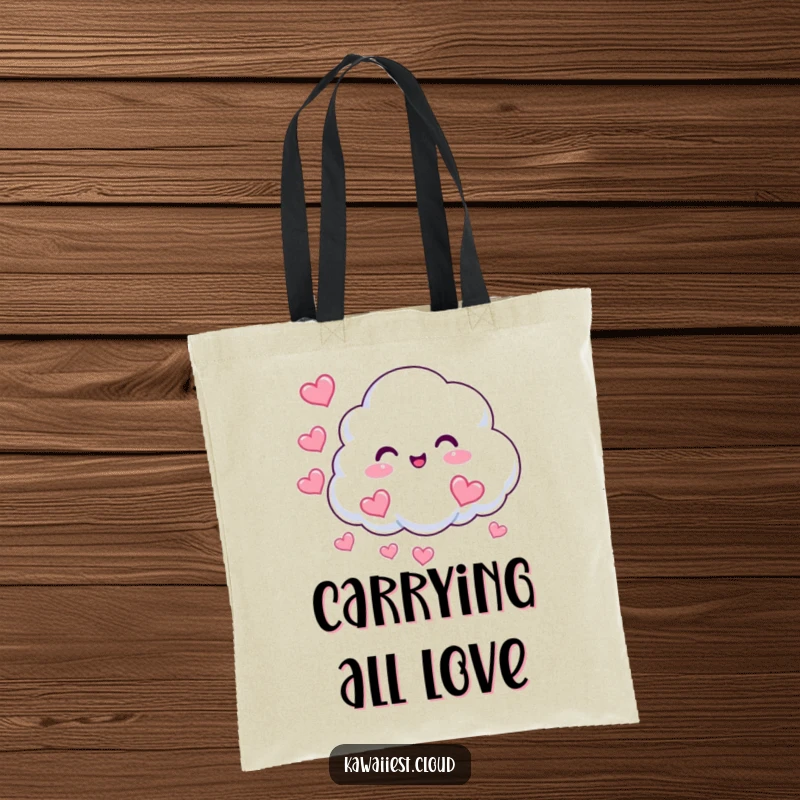 Funny Cloud Hearts Tote Bag: A beaming cloud character puffs out heart-shaped mist, making it a charming accessory for carrying love.