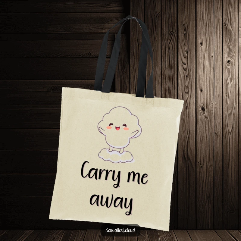 Funny Tote Bag: A cloud character gleefully doing a happy jig on its fluffy base, bringing smiles to all.