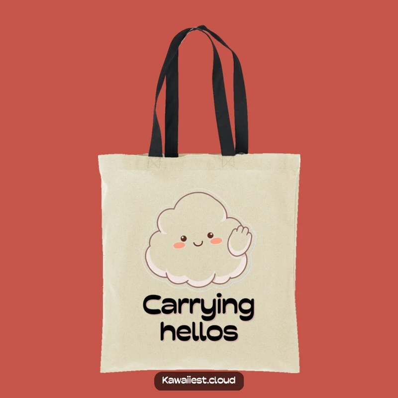 Funny Waving Cloud Tote Bag: Happy Greeting, Practical Humorous Gift